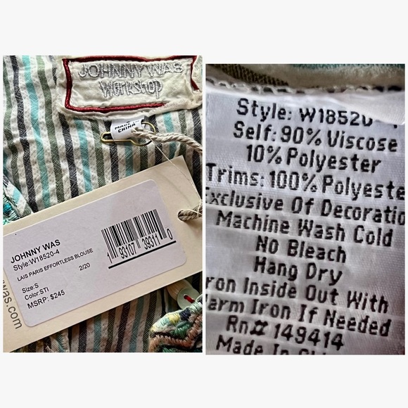 Johnny Was Lais Paris Effortless Striped Embroidered Blouse NWT New S - Picture 16 of 16